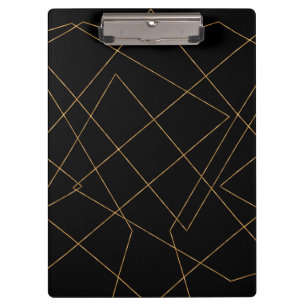 Modern Gold & Black Geometric Strokes Design Klemmbrett