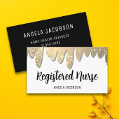 Modern Gold Black Glitter Drips Registered Nurse Visitenkarte