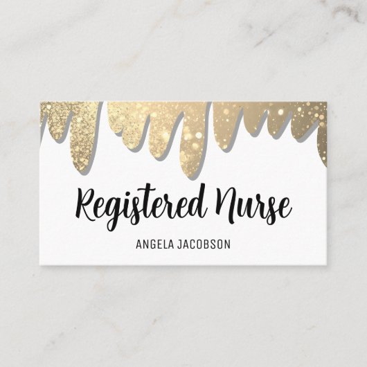 Modern Gold Black Glitter Drips Registered Nurse Visitenkarte (Vorderseite)