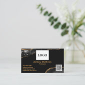 Modern Gold Black Marble Add Logo und QR Code Visitenkarte (Stehend Vorderseite)
