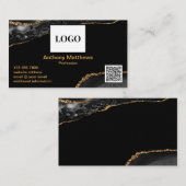 Modern Gold Black Marble Add Logo und QR Code Visitenkarte (Vorne/Hinten)