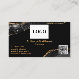 Modern Gold Black Marble Add Logo und QR Code Visitenkarte