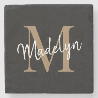 Modern Gold Black Monogram Feminine Script Name
