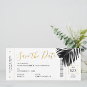 Modern Gold Black Palm Destination Boarding Pass Save The Date (Stehend Vorderseite)