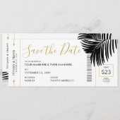 Modern Gold Black Palm Destination Boarding Pass Save The Date (Vorne/Hinten)