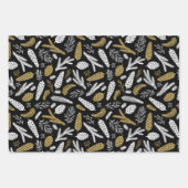 Modern Gold Black Partridge Pine Cones Botanisch Geschenkpapier Set (Vorderseite 3)