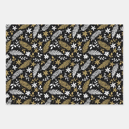 Modern Gold Black Partridge Pine Cones Botanisch Geschenkpapier Set (Vorderseite 2)