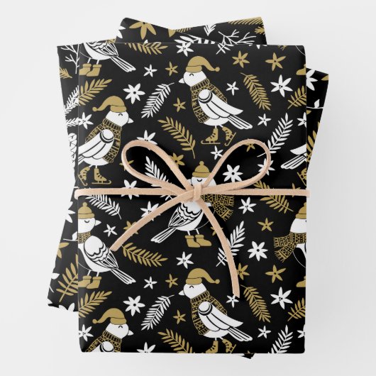 Modern Gold Black Partridge Pine Cones Botanisch Geschenkpapier Set (Beispiel)