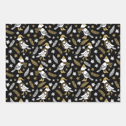 Modern Gold Black Partridge Pine Cones Botanisch Geschenkpapier Set (Vorderseite)