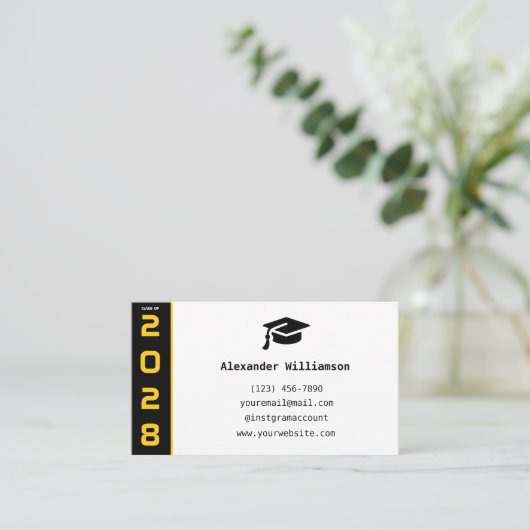 Modern Gold Black QR Code Abschluss Name Card Telefonnummerkarte (Stehend Vorderseite)