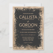 Modern Gold Black Spritzer Glitzer Border Wedding Einladung (Vorderseite)