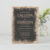 Modern Gold Black Spritzer Glitzer Border Wedding Einladung (Stehend Vorderseite)