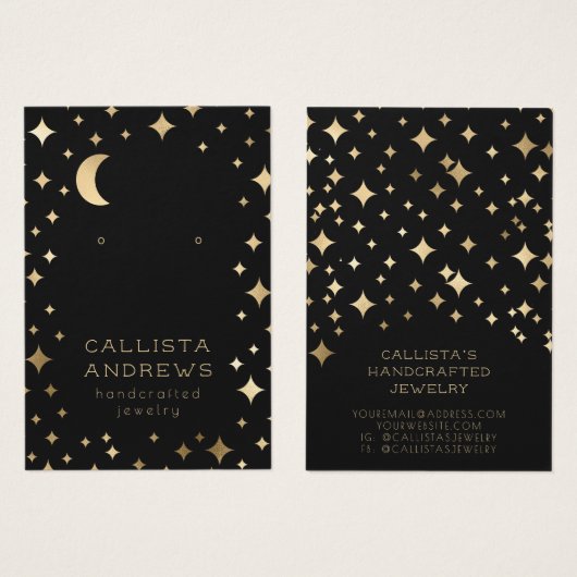 Modern Gold Black Stars Moon Earring Display Card (Vorne & Hinten)