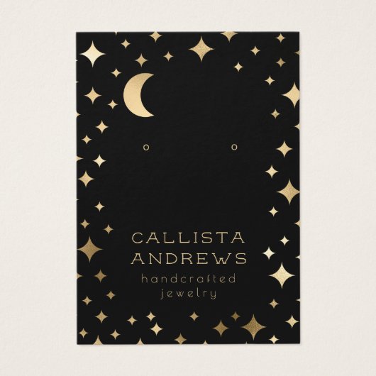 Modern Gold Black Stars Moon Earring Display Card (Vorderseite)