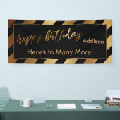 Modern Gold & Black Stripe Happy zum Geburtstag Banner (Messe)