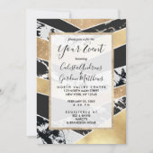 Modern Gold Black White Glitter Marble Geometric Einladung (Vorderseite)
