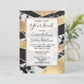 Modern Gold Black White Glitter Marble Geometric Einladung (Stehend Vorderseite)