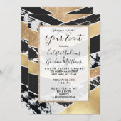 Modern Gold Black White Glitter Marble Geometric Einladung (Vorne/Hinten)