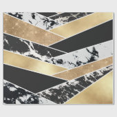 Modern Gold Black White Glitter Marble Geometric Geschenkpapier (Flach)