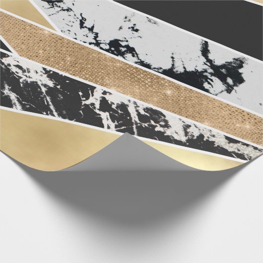 Modern Gold Black White Glitter Marble Geometric Geschenkpapier (Ecke)
