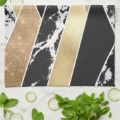 Modern Gold Black White Glitter Marble Geometric Geschirrtuch (Gefaltet)