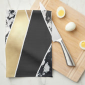 Modern Gold Black White Glitter Marble Geometric Geschirrtuch (Viertel Falte)