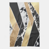 Modern Gold Black White Glitter Marble Geometric Geschirrtuch (Vertikal)