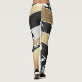 Modern Gold Black White Glitter Marble Geometric Leggings (Rückseite)