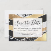 Modern Gold Black White Glitter Marble Geometric Save The Date (Vorderseite)