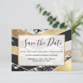 Modern Gold Black White Glitter Marble Geometric Save The Date (Stehend Vorderseite)