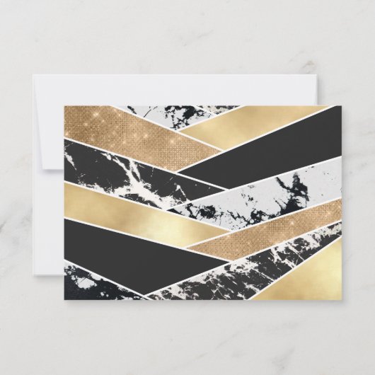 Modern Gold Black White Glitter Marble Geometric Save The Date (Rückseite)