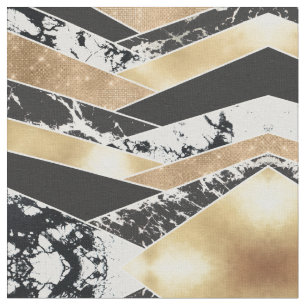 Modern Gold Black White Glitter Marble Geometric Stoff