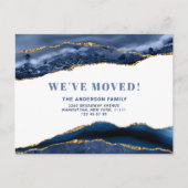 Modern Gold Blue Agate Marble Motion Ankündigung Postkarte (Vorderseite)