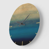 Modern Gold Blue Brush Strokes Painting Große Wanduhr (Winkel)