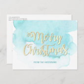 Modern Gold & Blue Christmas Beach Watercolor Postkarte (Vorne/Hinten)