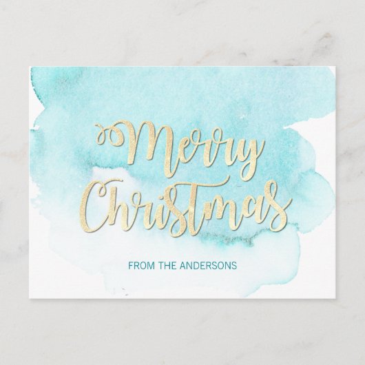 Modern Gold & Blue Christmas Beach Watercolor Postkarte (Vorderseite)