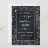 Modern Gold Blue Floral Doodles Line Art (Vorderseite)