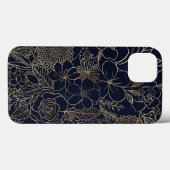 Modern Gold Blue Floral Doodles Line Art Case-Mate iPhone Hülle (Rückseite (Horizontal))