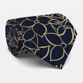 Modern Gold Blue Floral Doodles Line Art Krawatte (Gerollt)