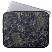 Modern Gold Blue Floral Doodles Line Art Laptopschutzhülle (Vorderseite)