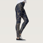Modern Gold Blue Floral Doodles Line Art Leggings (Rechts)