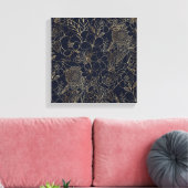 Modern Gold Blue Floral Doodles Line Art Leinwanddruck (Insitu (Wohnzimmer))