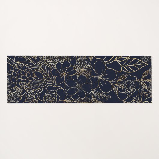 Modern Gold Blue Floral Doodles Line Art Yogamatte (Rückseite (Horizontal))