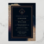 Modern Gold Blue Formal Classic Elegante Folieneinladung (Vorderseite)