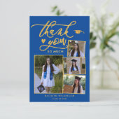 Modern Gold Blue Foto Abschluss Danke Karte (Stehend Vorderseite)