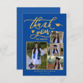 Modern Gold Blue Foto Abschluss Danke Karte (Vorne/Hinten)