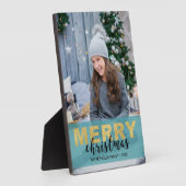 Modern Gold Blue Frohe Weihnachten - Foto Plaque Fotoplatte (Seite)