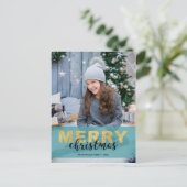 Modern Gold Blue Frohe Weihnachten Foto - Postcard (Stehend Vorderseite)