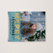 Modern Gold Blue Frohe Weihnachten Foto - Puzzle (Horizontal)