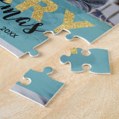 Modern Gold Blue Frohe Weihnachten Foto - Puzzle (Seite)